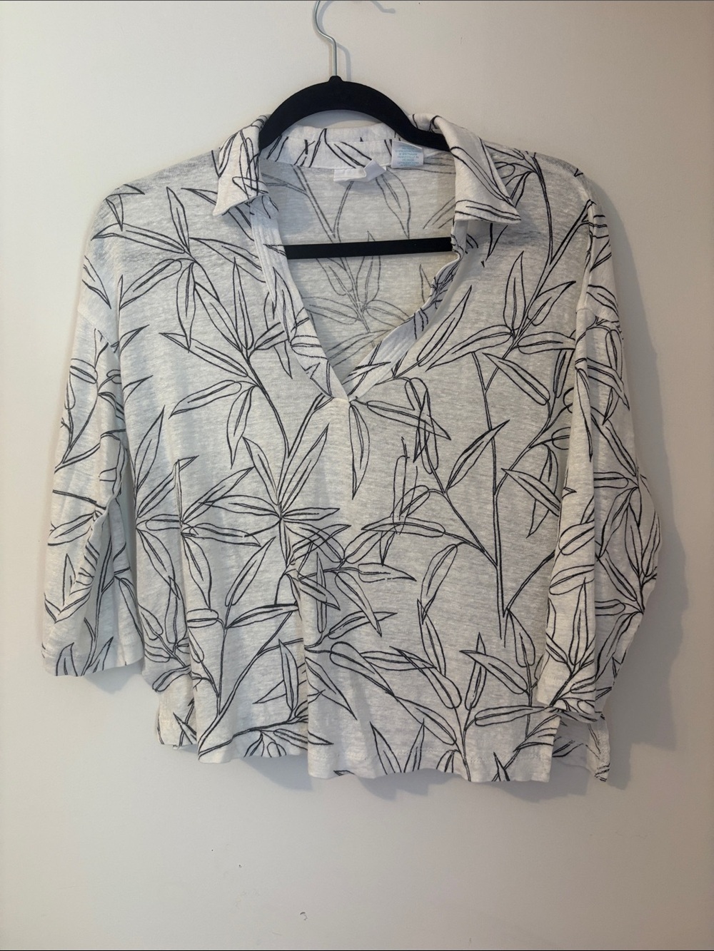 Cynthia Rowley Gray Botanical Collared V-Neck Top